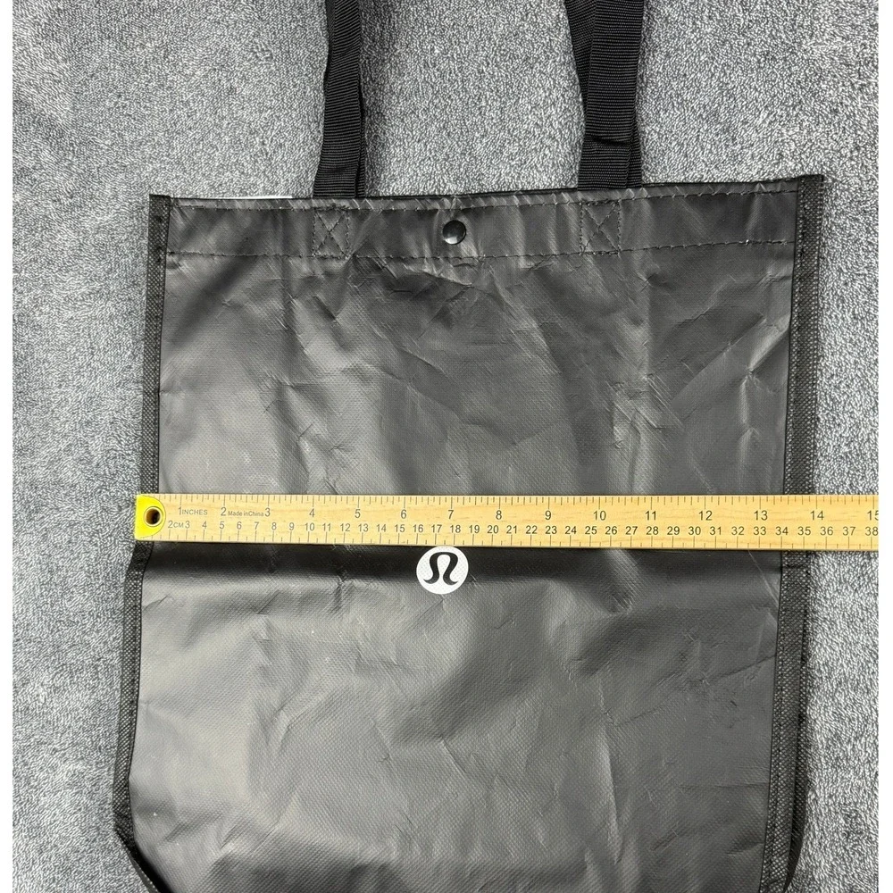 Lululemon Reusable Tote Bag Black White Logo‎ Large Shopping Gym Shopper Snap